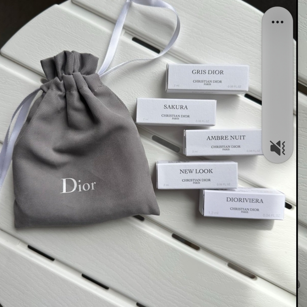 Dior Grey  Drawstring Pouch With Five Fab Samples Above Free Gift